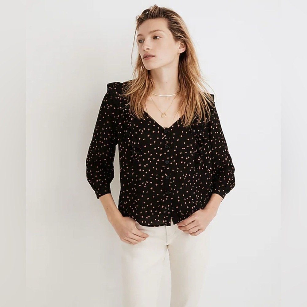 Madewell Ruffled Button-Front Top in Confetti Toss